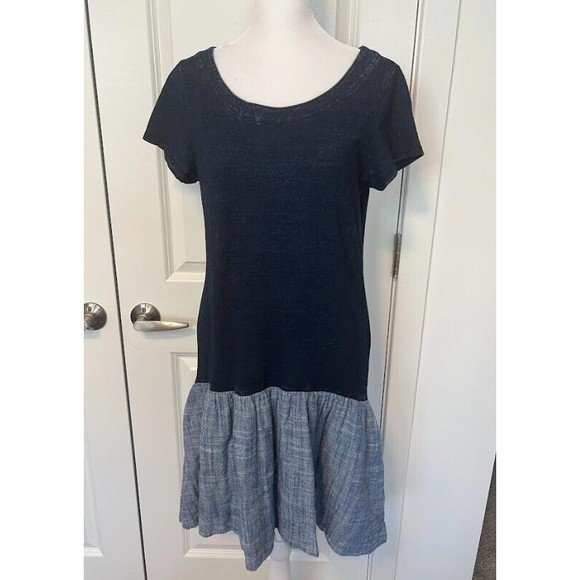 Amadi NWT Kris Bubble Dreindi Dress Small S Denim Stretch Denim Peplum $175 MSRP